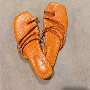 Nine West Orange Croc-Embossed Sandals